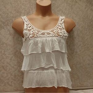 Lavish White Crochet Layered Tank Top